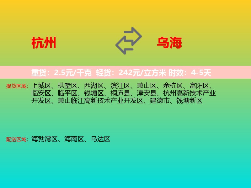 杭州到乌海物流专线价格时效