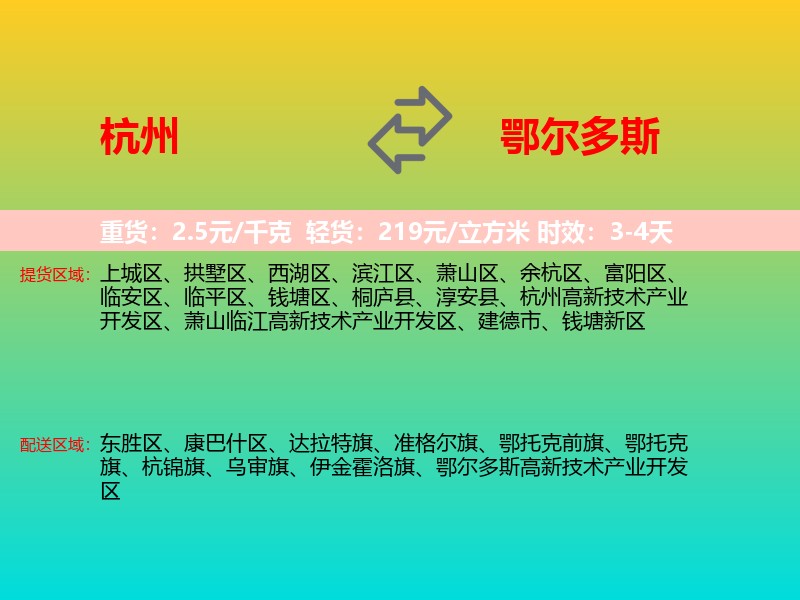 杭州到鄂尔多斯物流专线价格时效