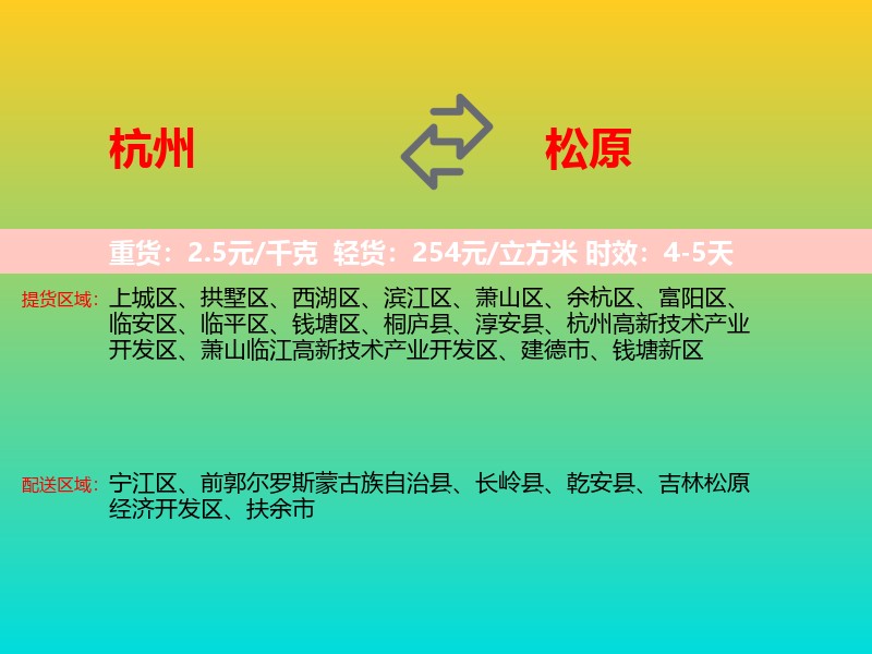 杭州到松原物流专线价格时效