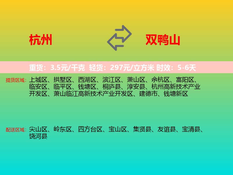 杭州到双鸭山物流专线价格时效