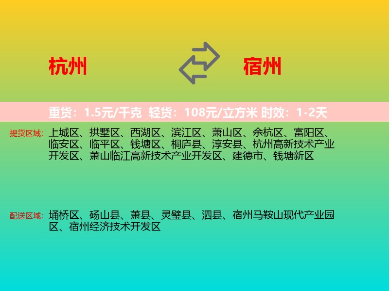 杭州到宿州物流专线价格时效