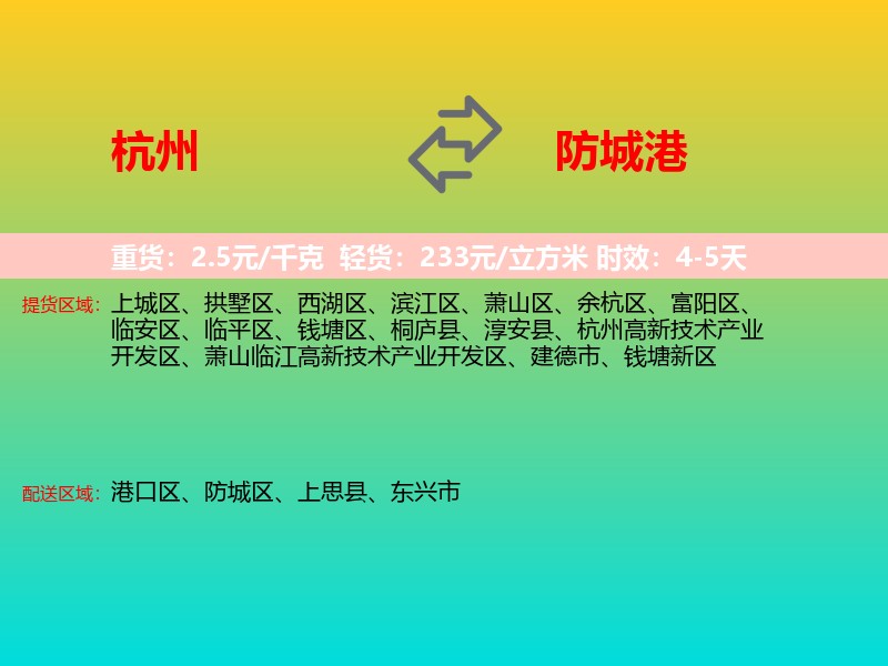 杭州到防城港物流专线价格时效