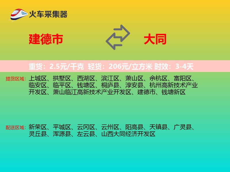 建德市到大同物流专线