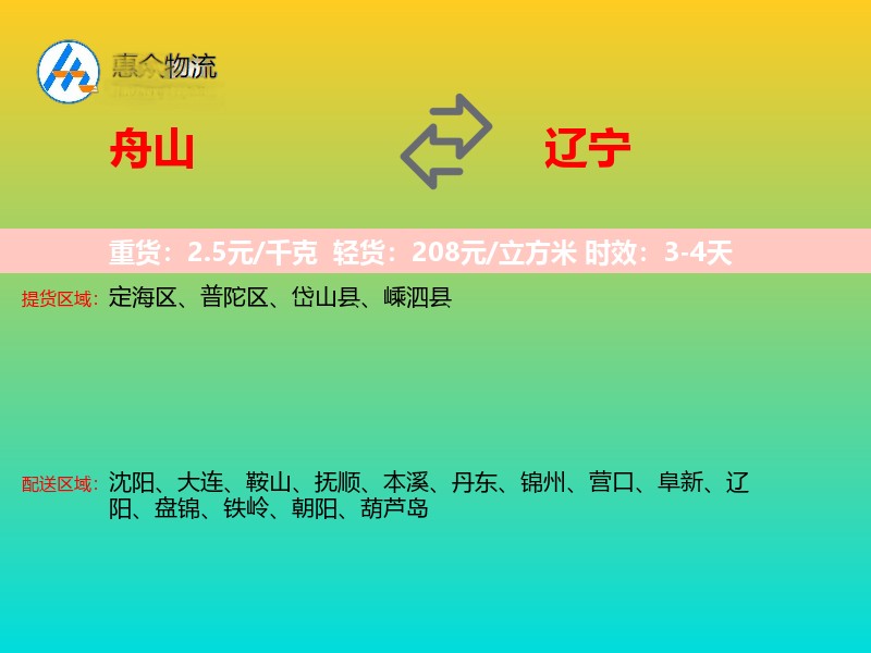 舟山到辽宁物流专线