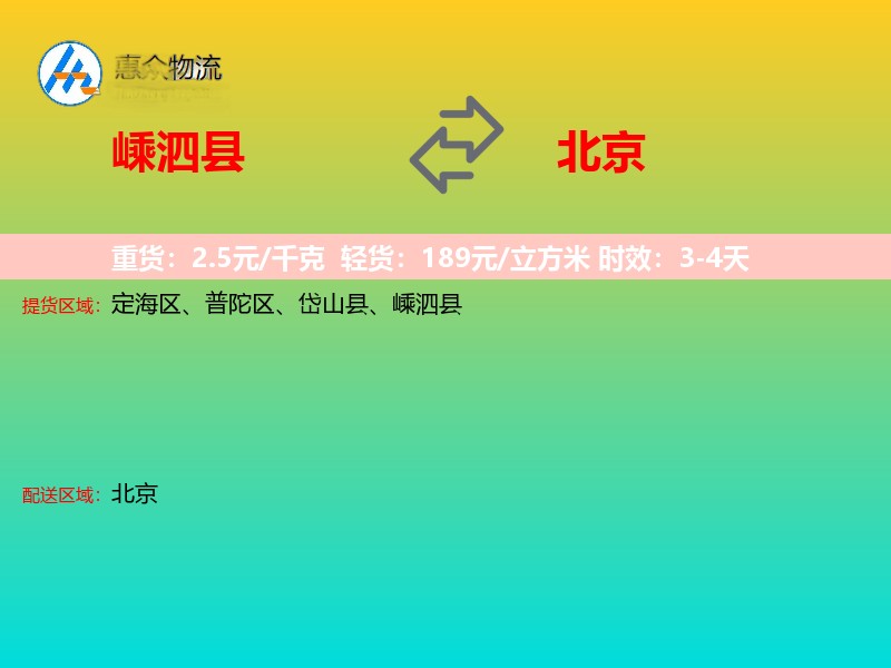 嵊泗县到北京轿车托运