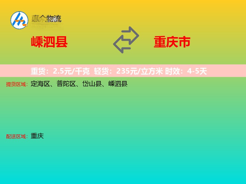 嵊泗县到重庆市物流专线