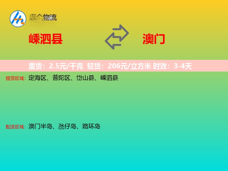 嵊泗县到澳门长途搬家