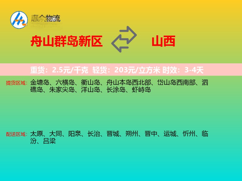 舟山群岛新区到山西物流专线