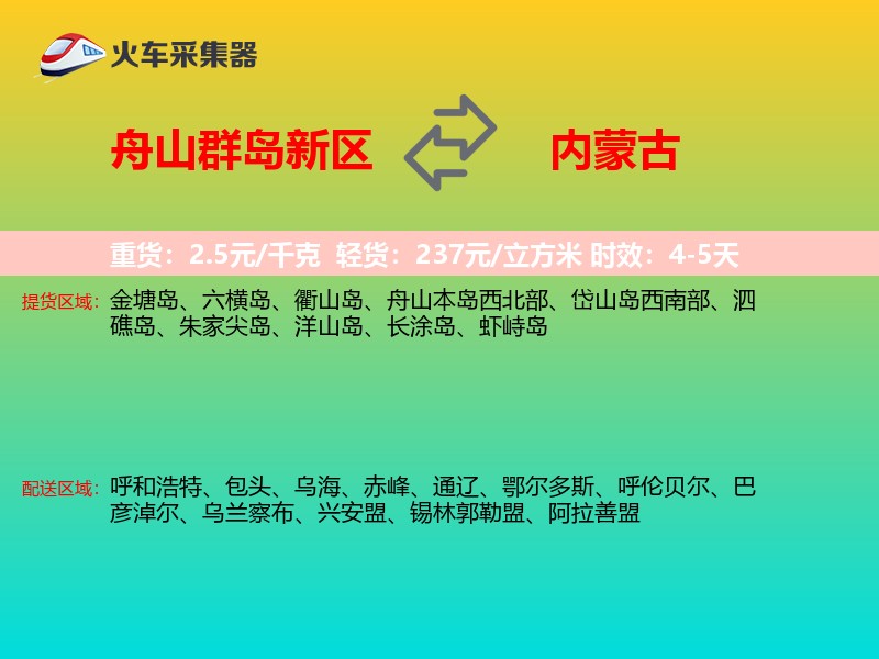 舟山群岛新区到内蒙古物流专线