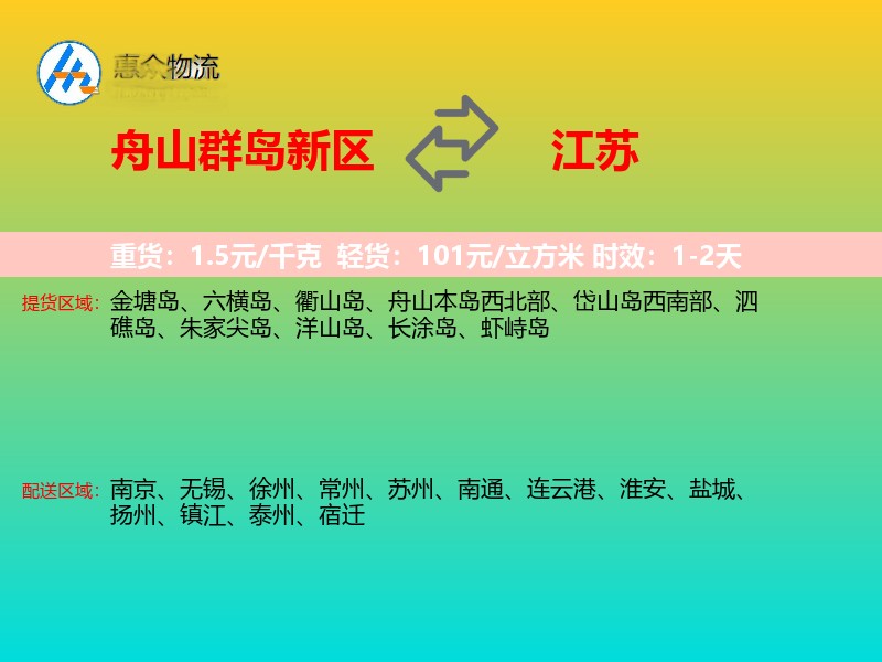 舟山群岛新区到江苏物流专线