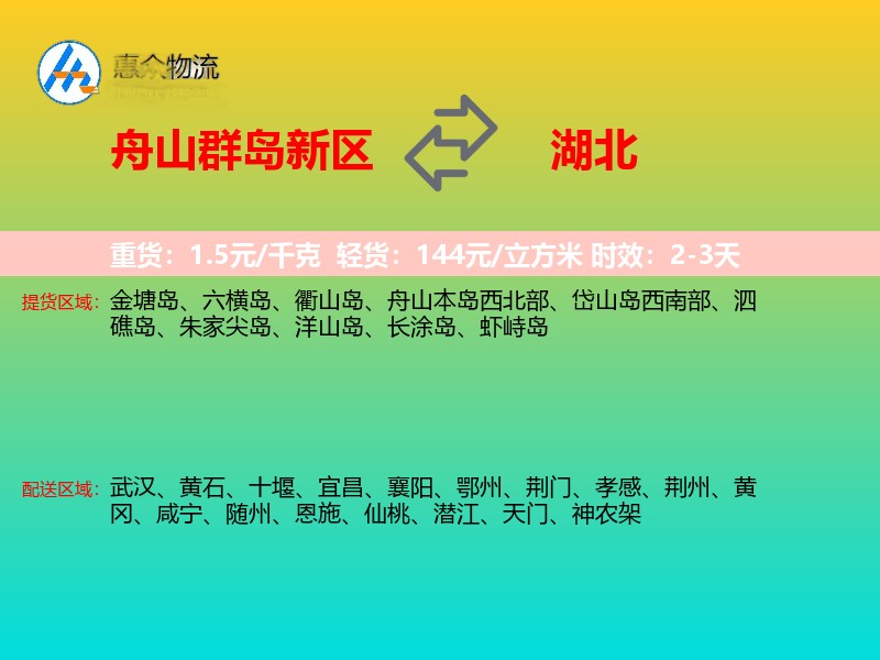 舟山群岛新区到湖北物流专线