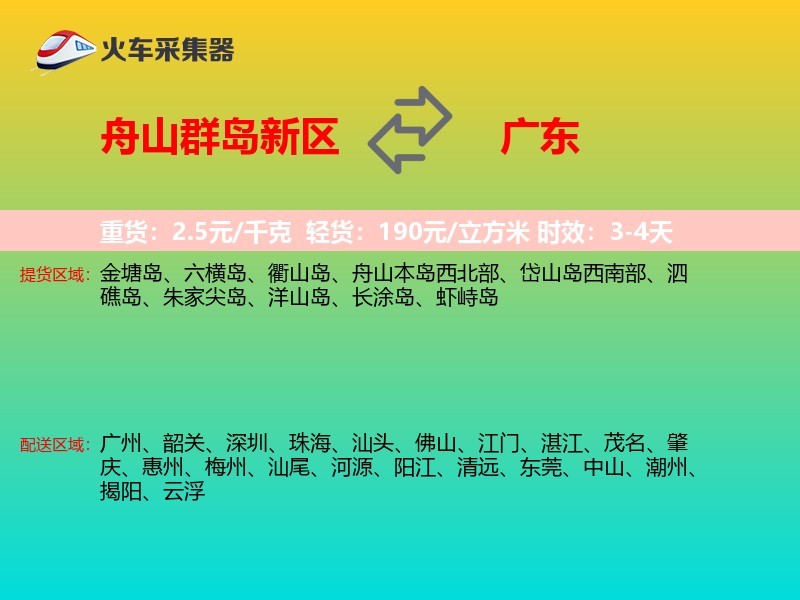 舟山群岛新区到广东物流专线