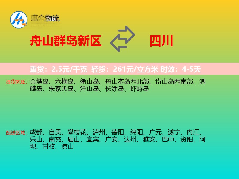 舟山群岛新区到四川物流专线