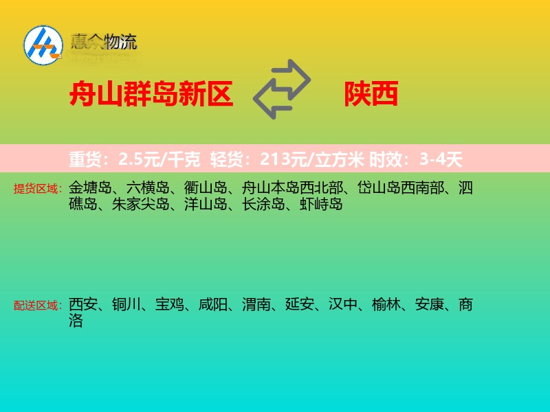 舟山群岛新区到陕西物流专线