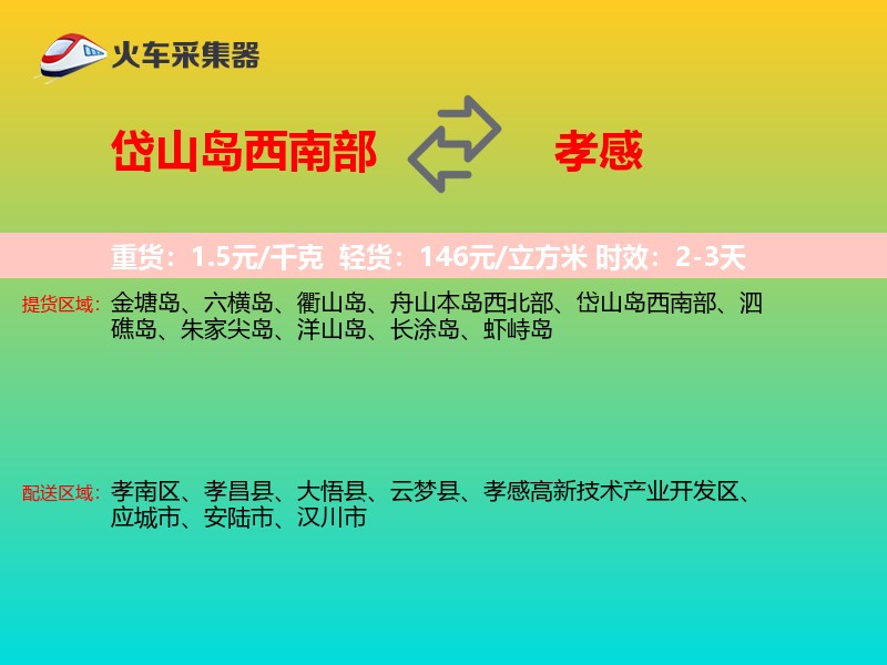 岱山岛西南部到孝感物流专线