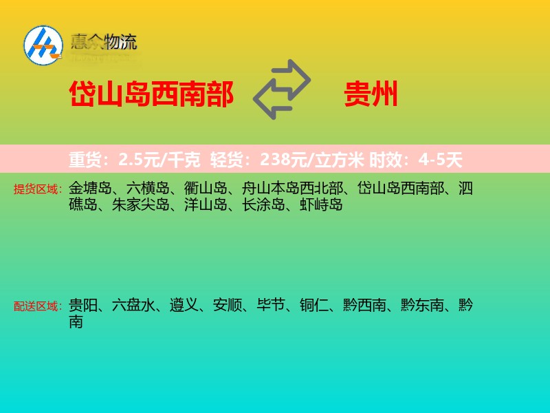 岱山岛西南部到贵州长途搬家