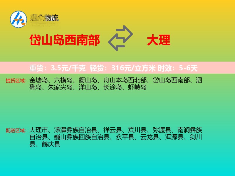 岱山岛西南部到大理物流专线