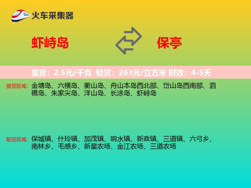 虾峙岛到保亭物流专线