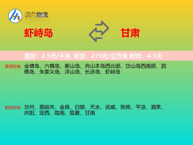 虾峙岛到甘肃长途搬家