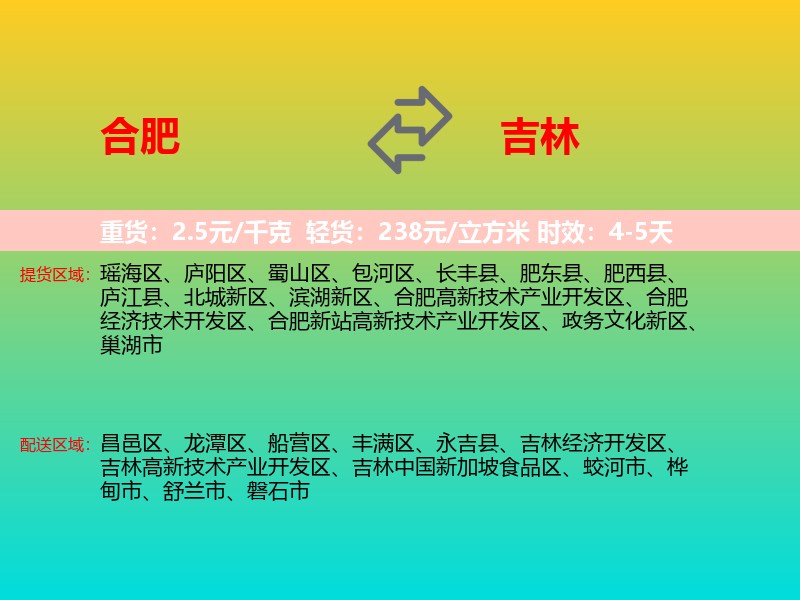 合肥到吉林物流专线价格时效