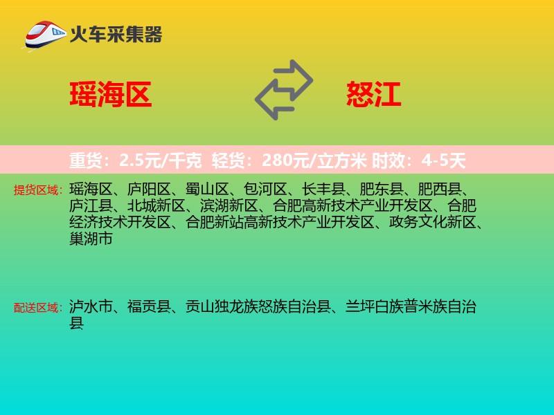 瑶海区到怒江物流专线
