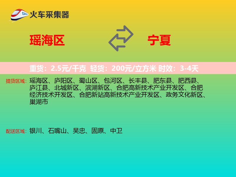 瑶海区到宁夏物流专线