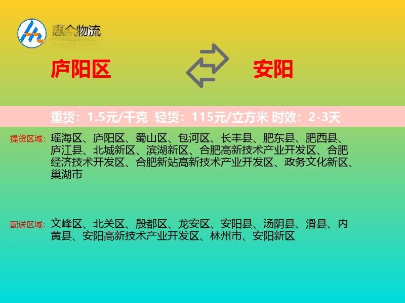 庐阳区到安阳物流专线