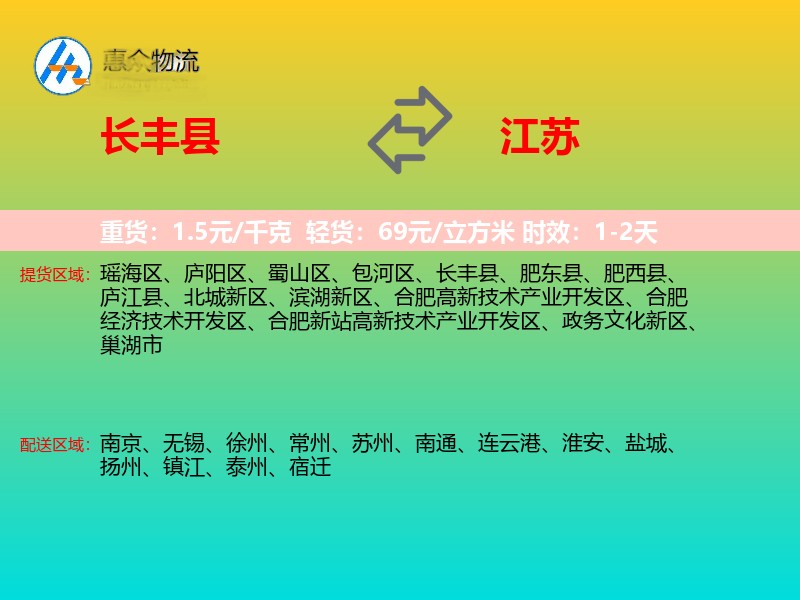 长丰县到江苏物流专线