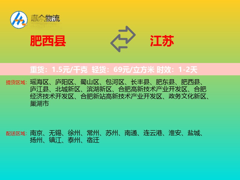 肥西县到江苏物流专线