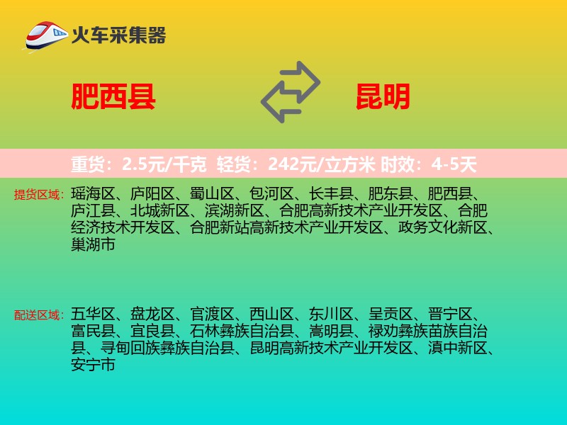 肥西县到昆明物流专线