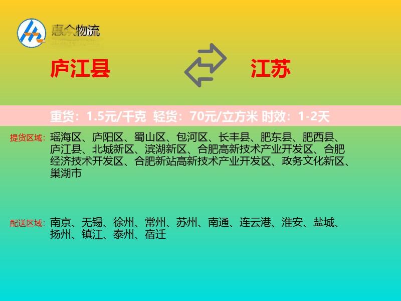 庐江县到江苏物流专线