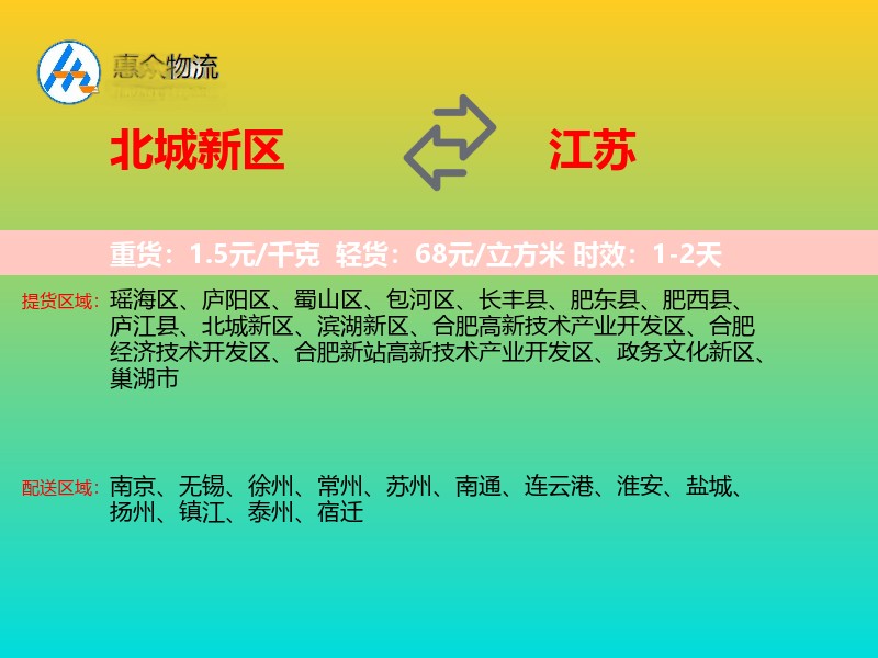 北城新区到江苏物流专线