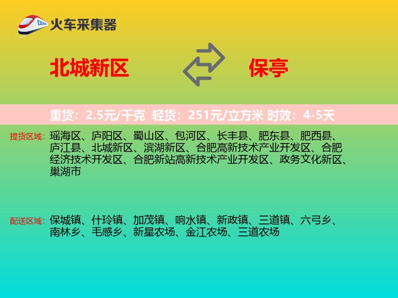北城新区到保亭物流专线