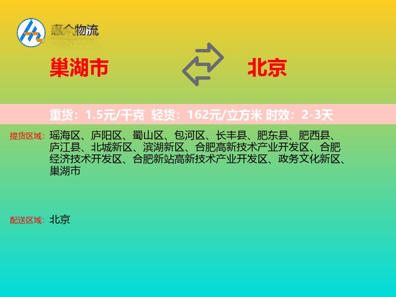 巢湖市到北京物流专线