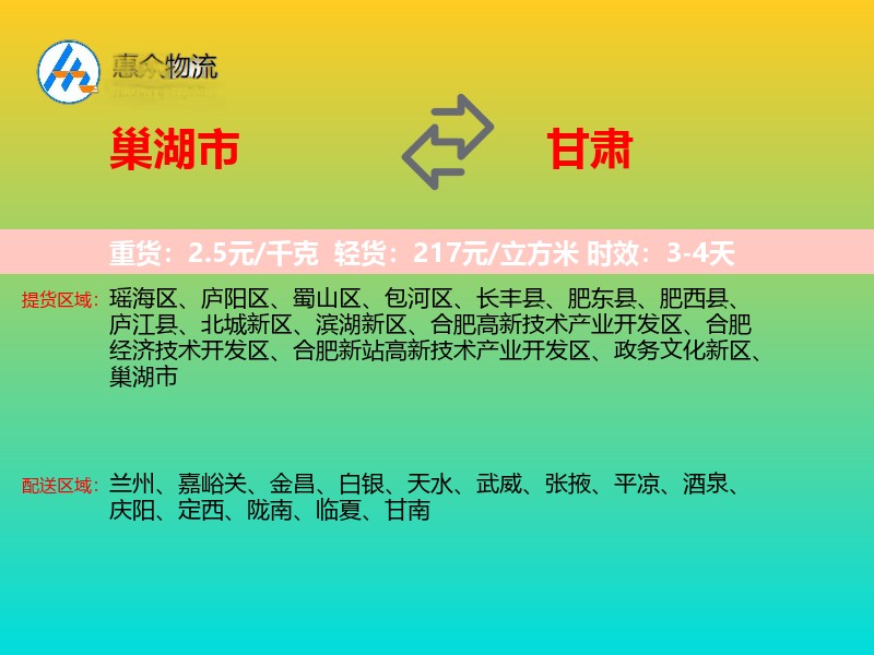 巢湖市到甘肃物流专线