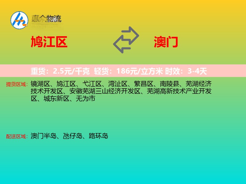 鸠江区到澳门长途搬家