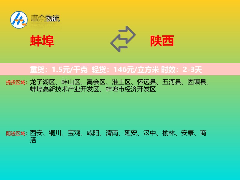蚌埠到陕西物流专线