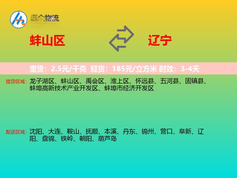 蚌山区到辽宁物流专线