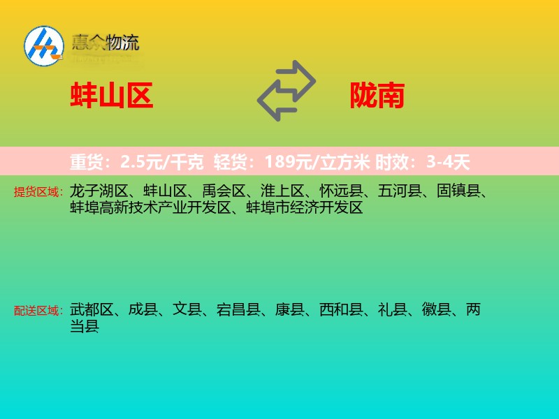 蚌山区到陇南物流专线
