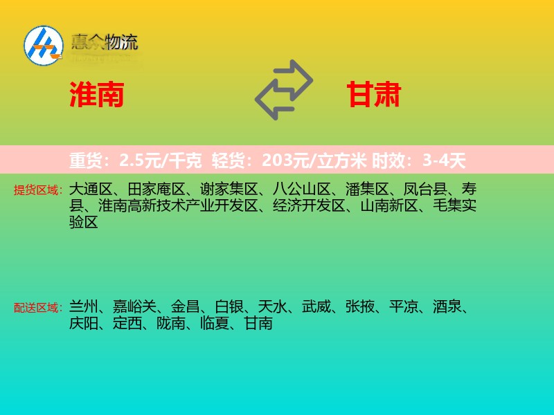 淮南到甘肃长途搬家