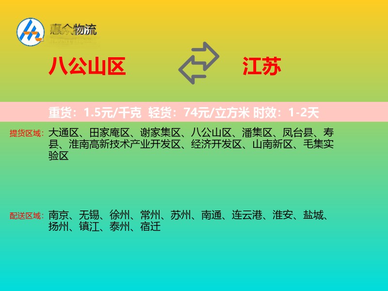 八公山区到江苏物流专线