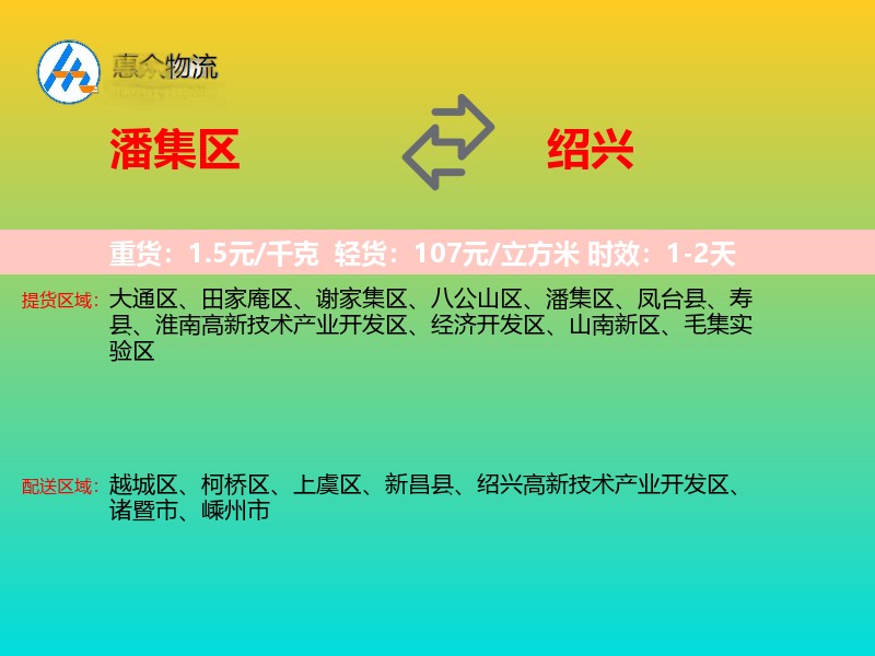 潘集区到绍兴物流专线