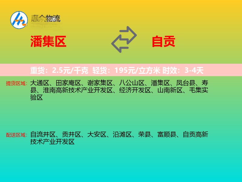 潘集区到自贡物流专线