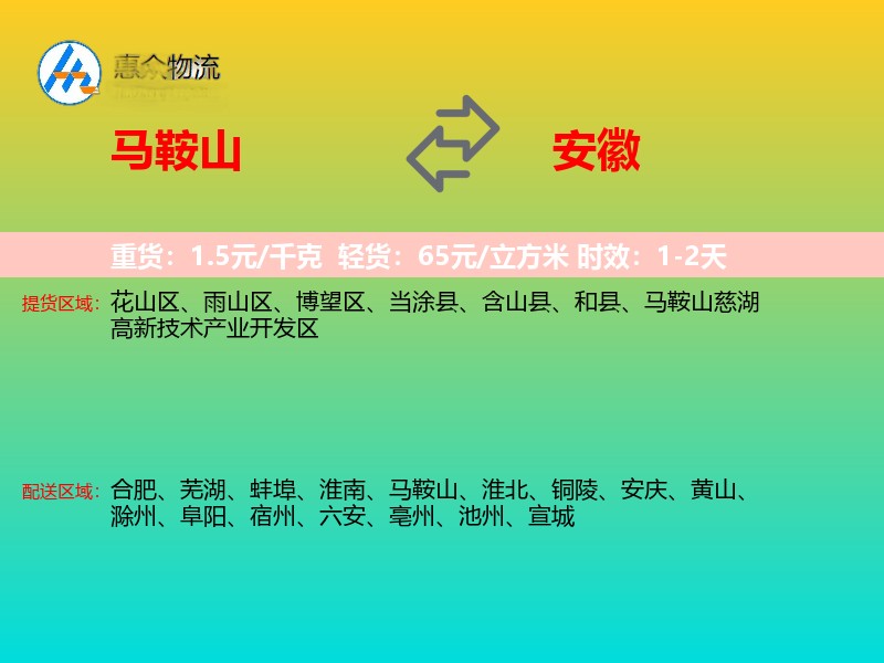 马鞍山到安徽物流专线