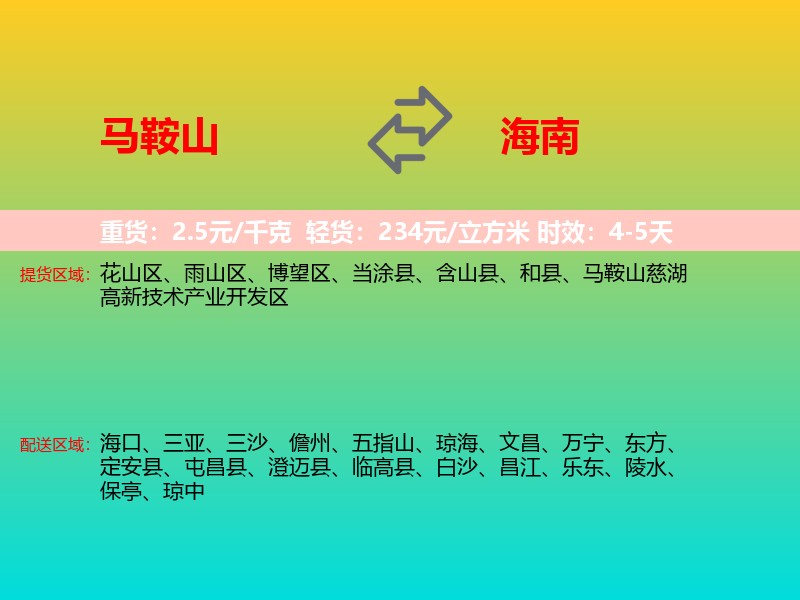 马鞍山到海南长途搬家