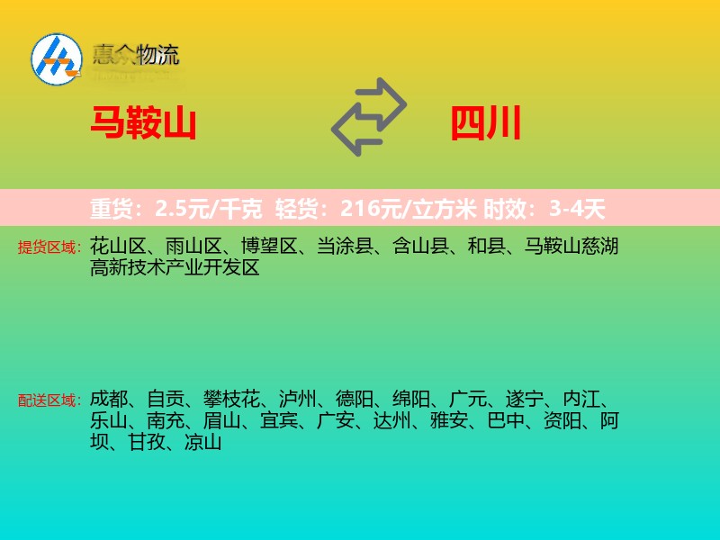 马鞍山到四川物流专线