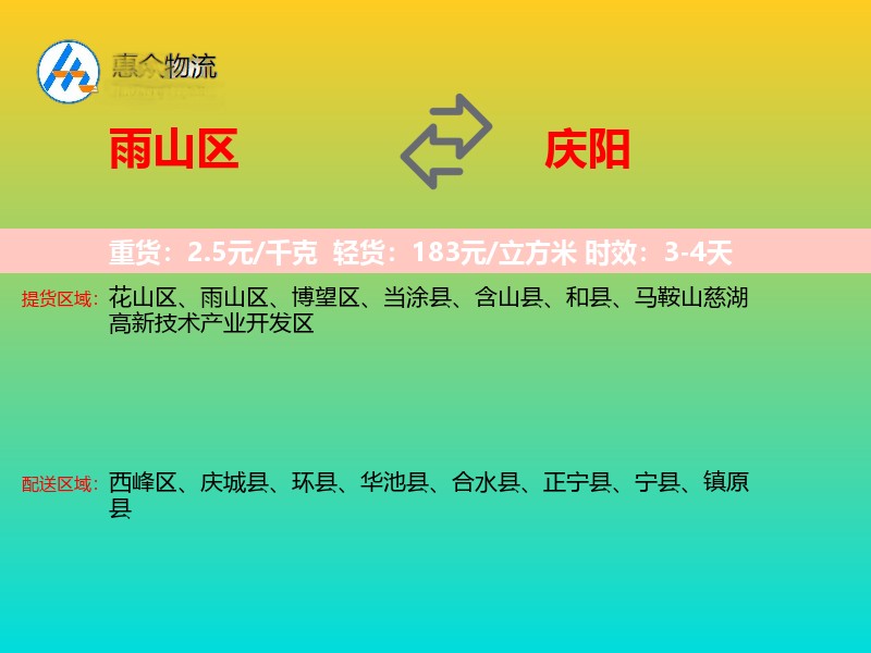 雨山区到庆阳物流专线