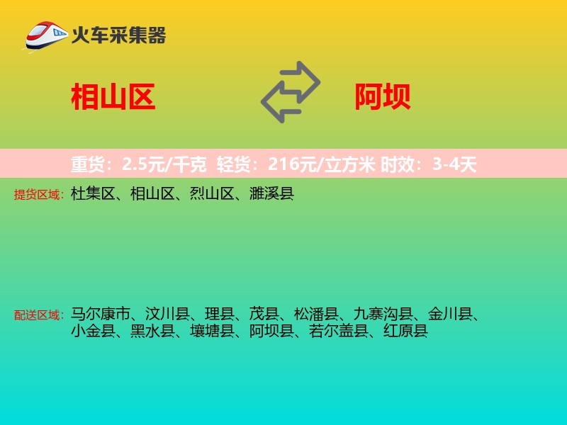 相山区到阿坝物流专线