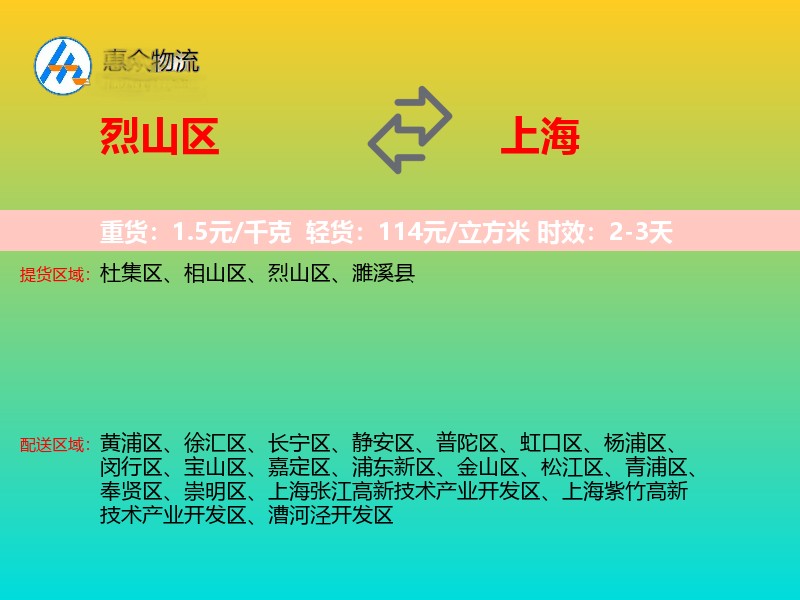 烈山区到上海物流专线