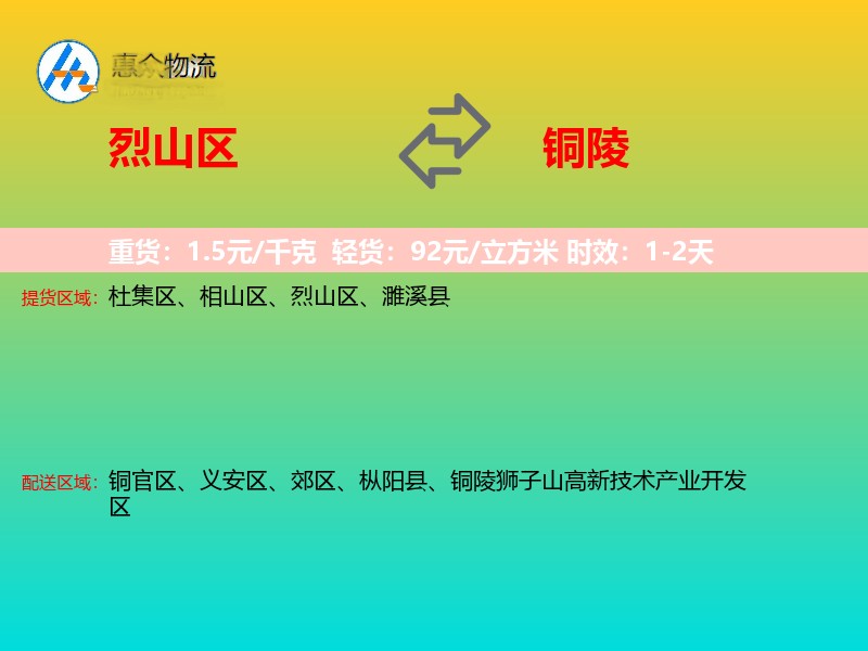 烈山区到铜陵物流专线